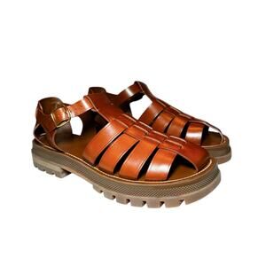Celine NIB Cléa Triomphe Brown Leather Gladiator Chunky Fisherman Sandals 42
